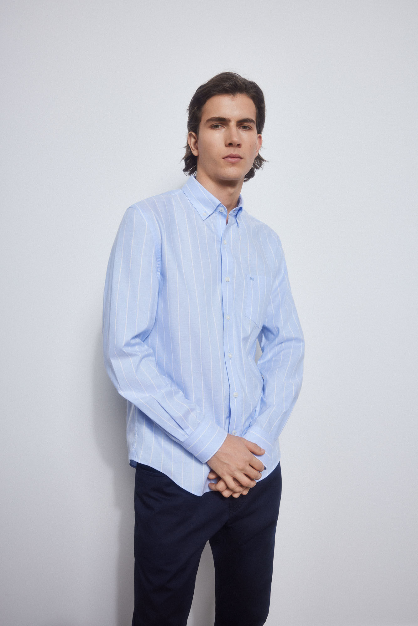 Pedro del Hierro Striped Oxford non-iron shirt Blue