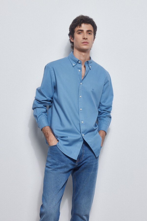 Pedro del Hierro Iconic garment-dyed Oxford shirt Blue