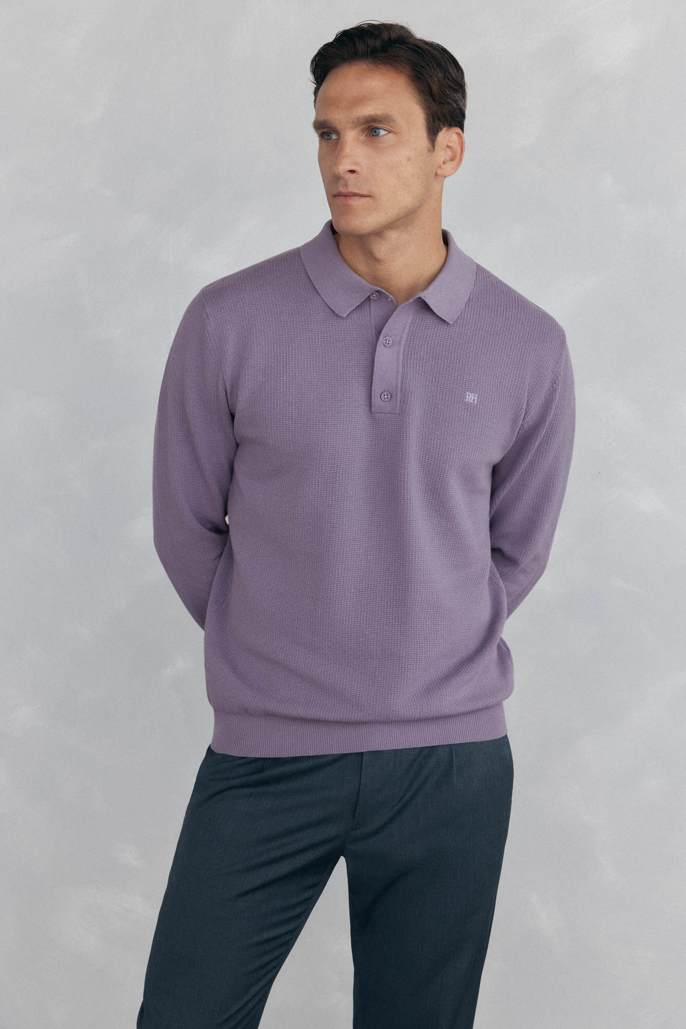 Pedro del Hierro Fine knit structured polo shirt neck jersey-knit 