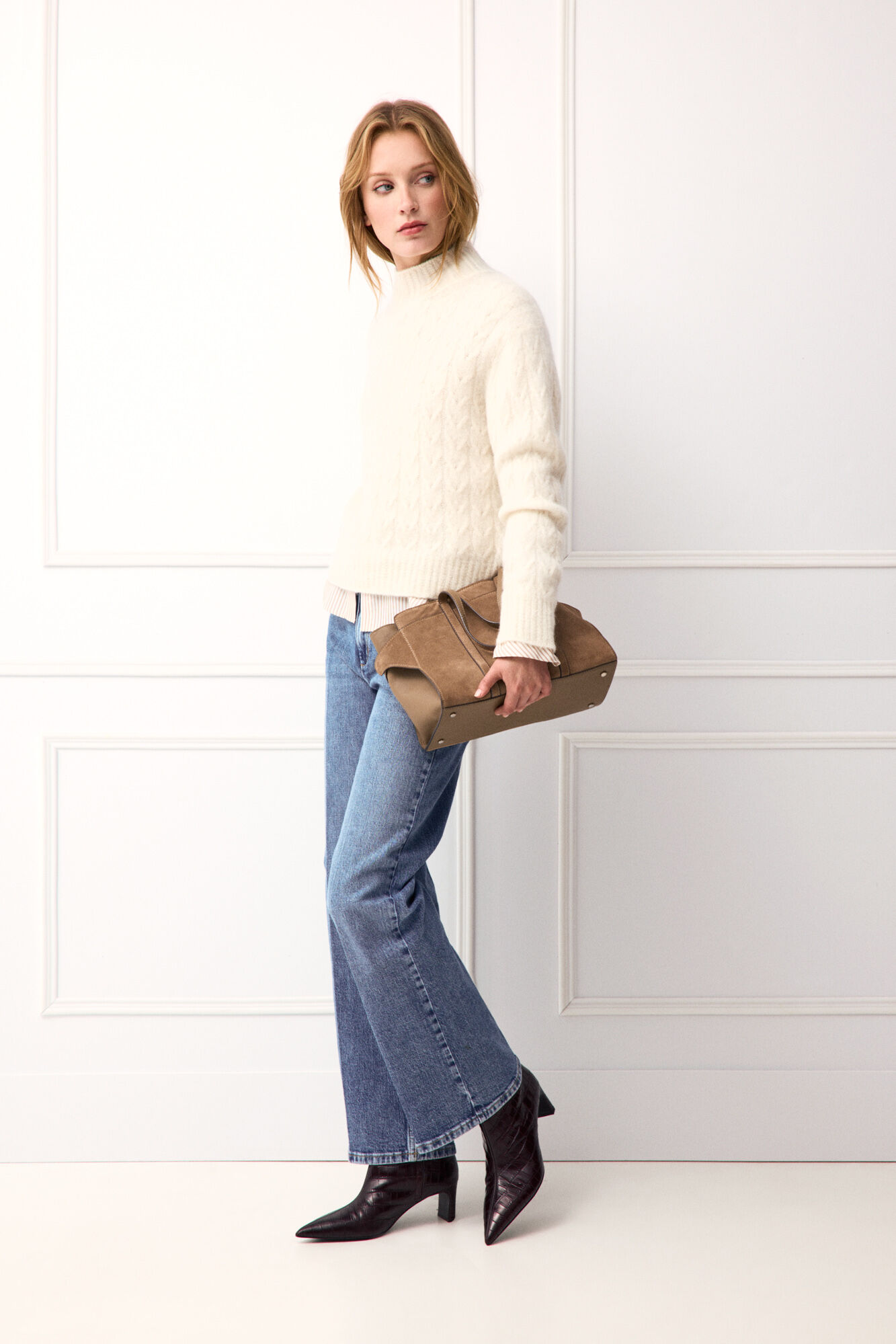 TFP by Tamara Falc&oacute; Mini cross-knit cropped jumper Ecru