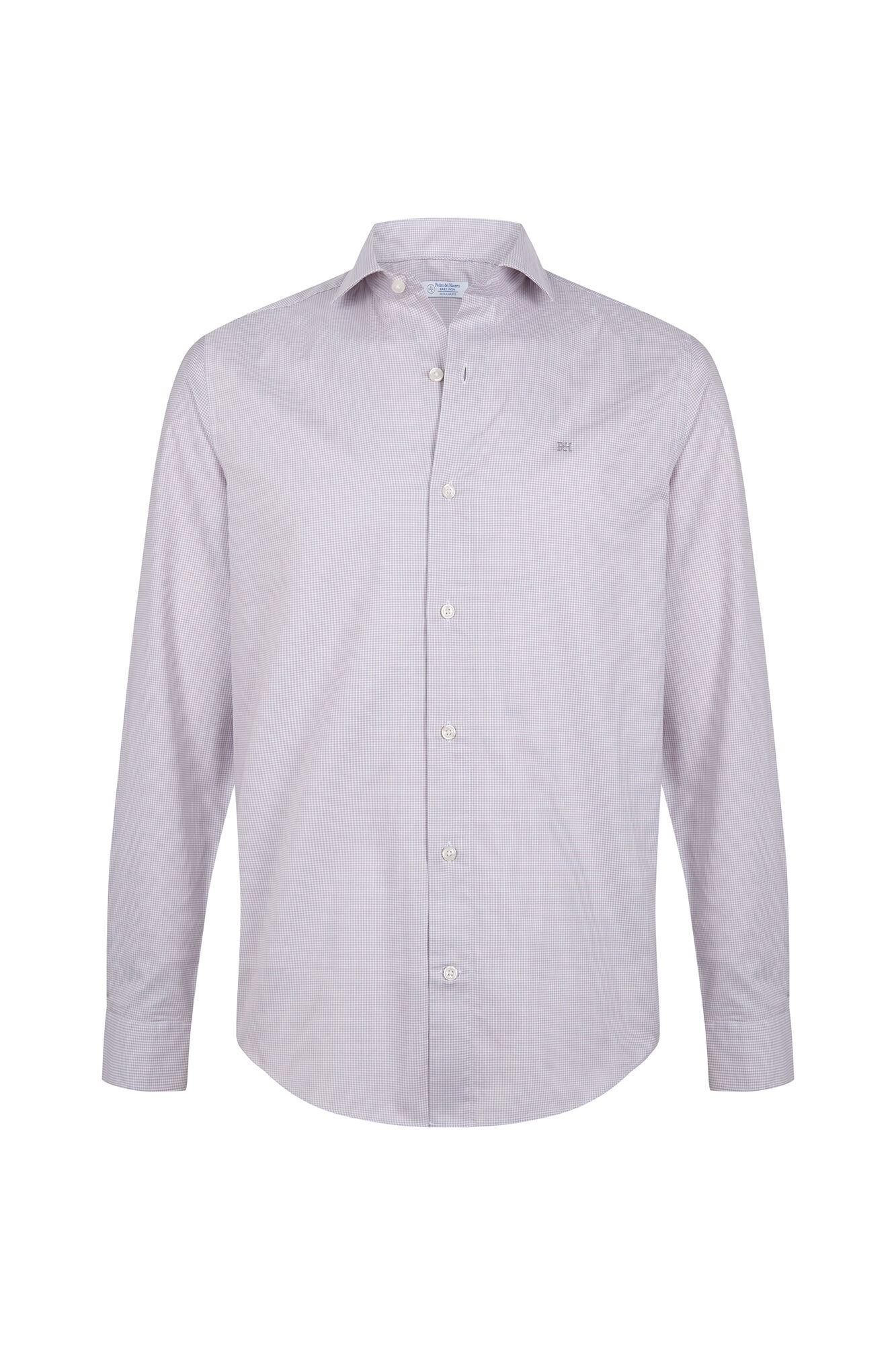 Pedro del Hierro Micro check non-iron + anti-stain slim fit dress shirt Beige