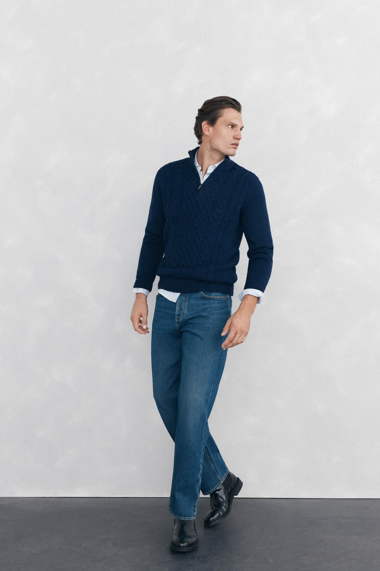 Pedro del Hierro Structured wool jersey-knit sweater with zip fastening Blue