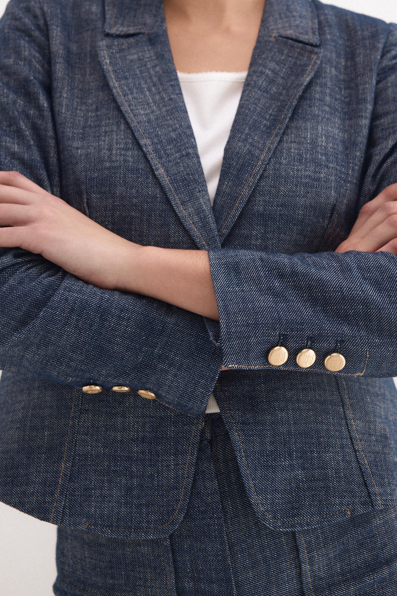 Pedro del Hierro Blazer crop efecto denim Azul