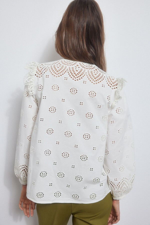 Pedro del Hierro Cotton blouse with embroidery Ecru