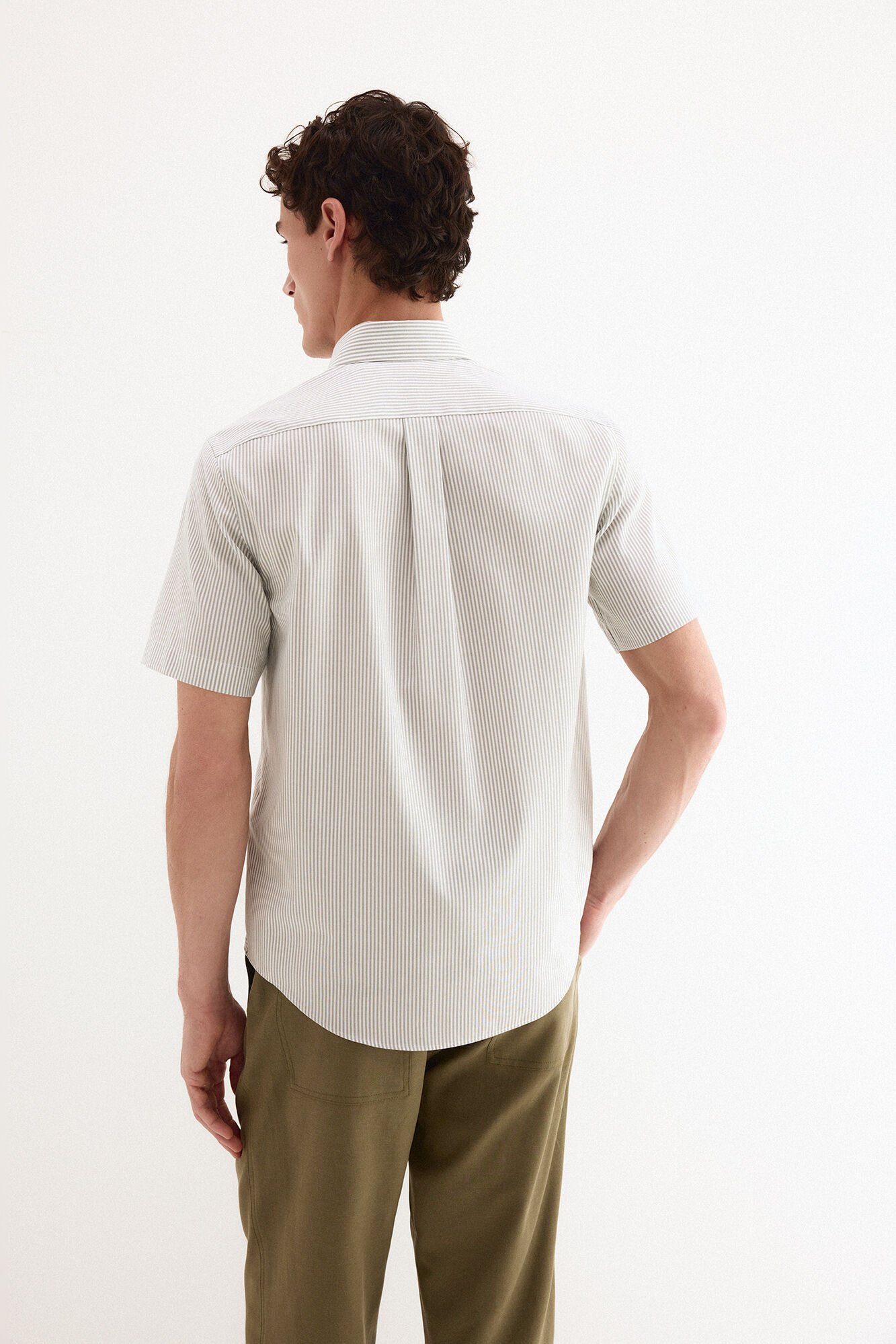 Pedro del Hierro Striped short sleeve non-iron shirt Green