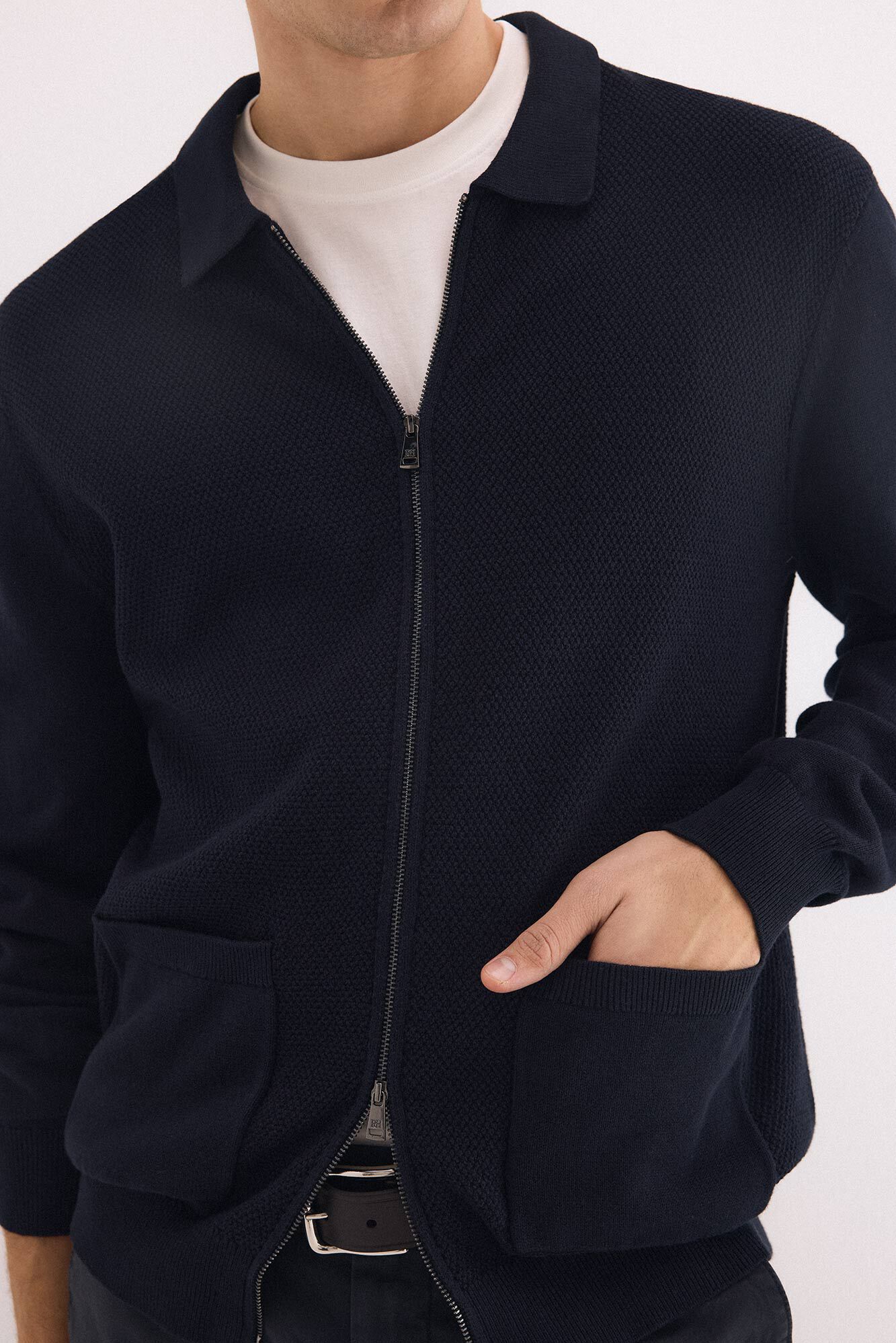 Pedro del Hierro Cotton structured knit zip cardigan