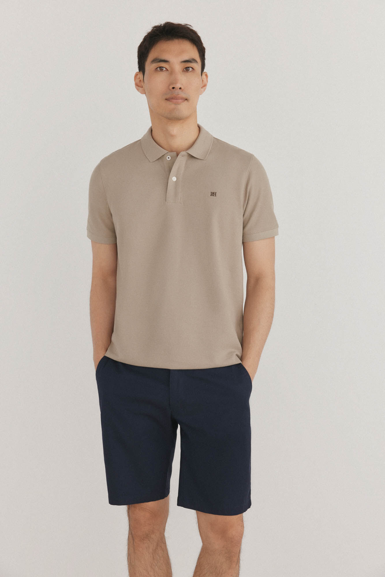 Pedro del Hierro Basic regular piqu&eacute; polo shirt Beige