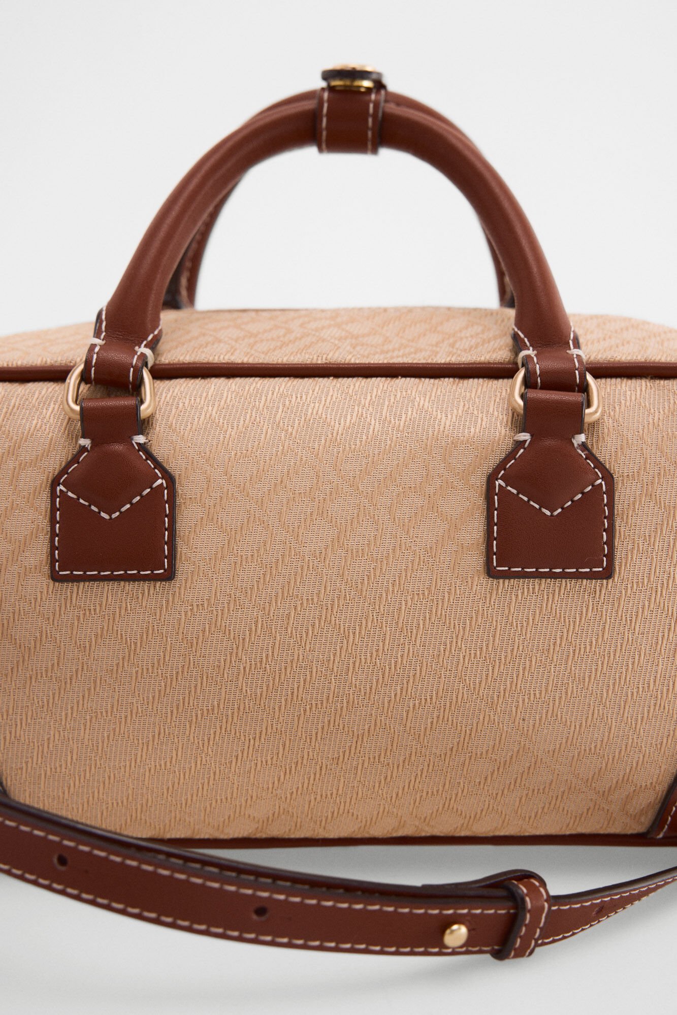 Pedro del Hierro Jacquard logo bowling bag Beige