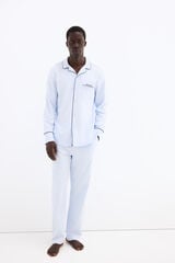 Pedro del Hierro Camisa de pijama de manga comprida em algod&atilde;o espanhol Azul