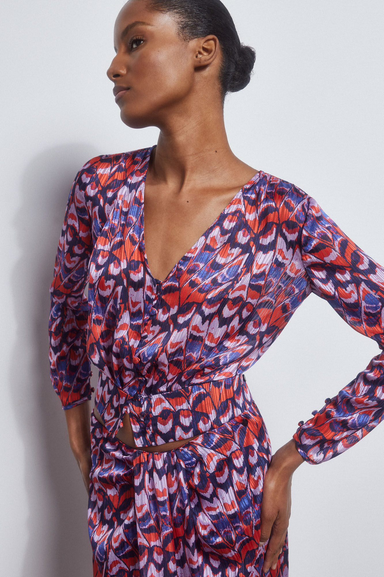 Pedro del Hierro Blusa estampada satinada Turquesa