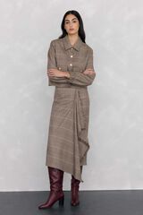 Pedro del Hierro Checkered midi skirt with frayed ruffle Brown