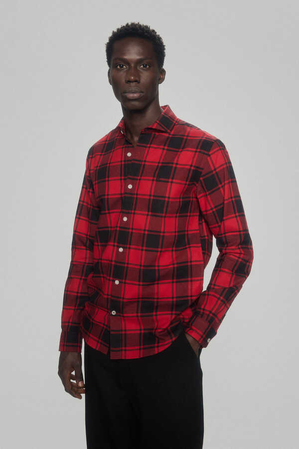 Pedro del Hierro Checked cashmere touch twill shirt Red