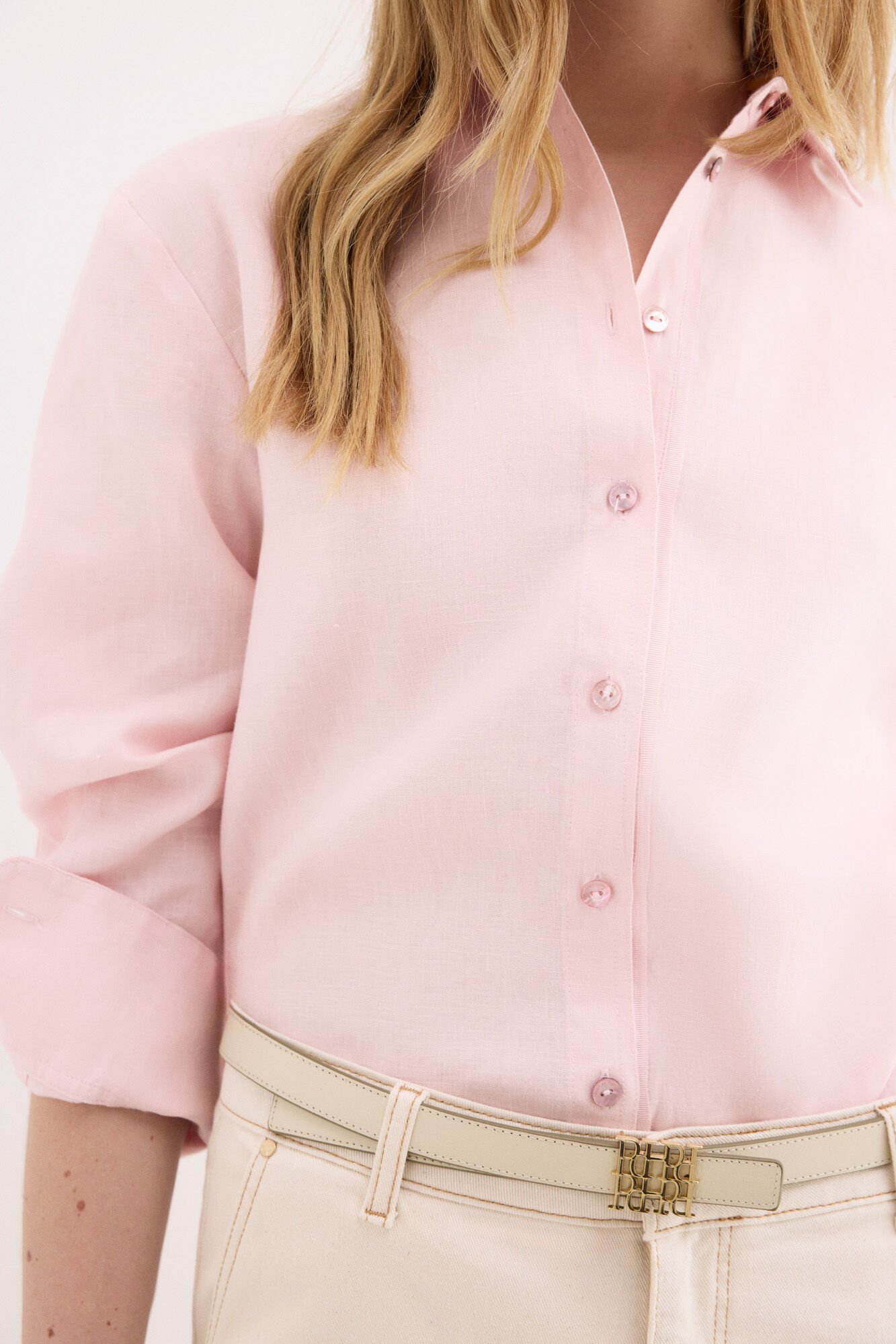 Pedro del Hierro Camisa manga comprida em linho Rosa