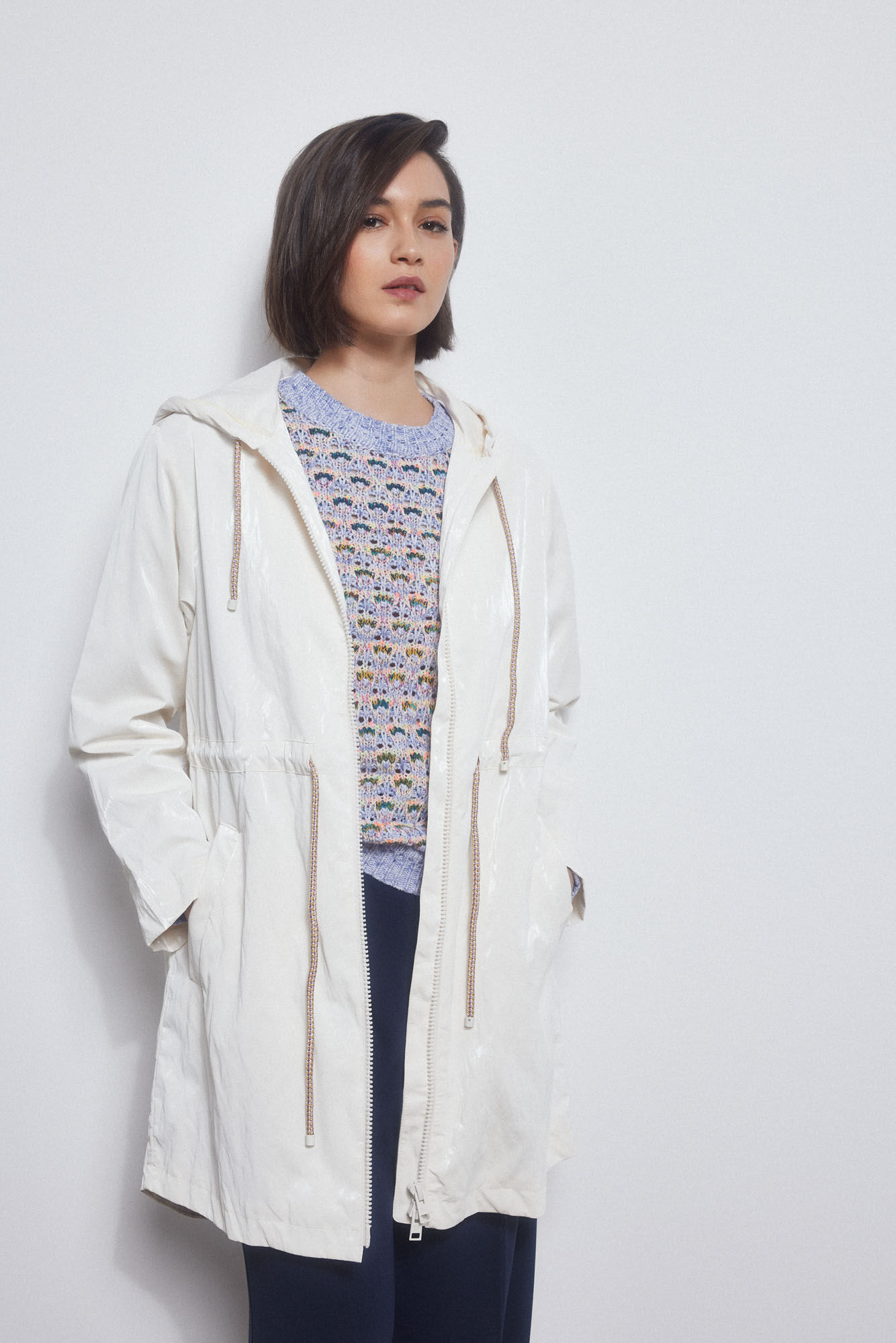 Pedro del Hierro Long hooded parka Ecru