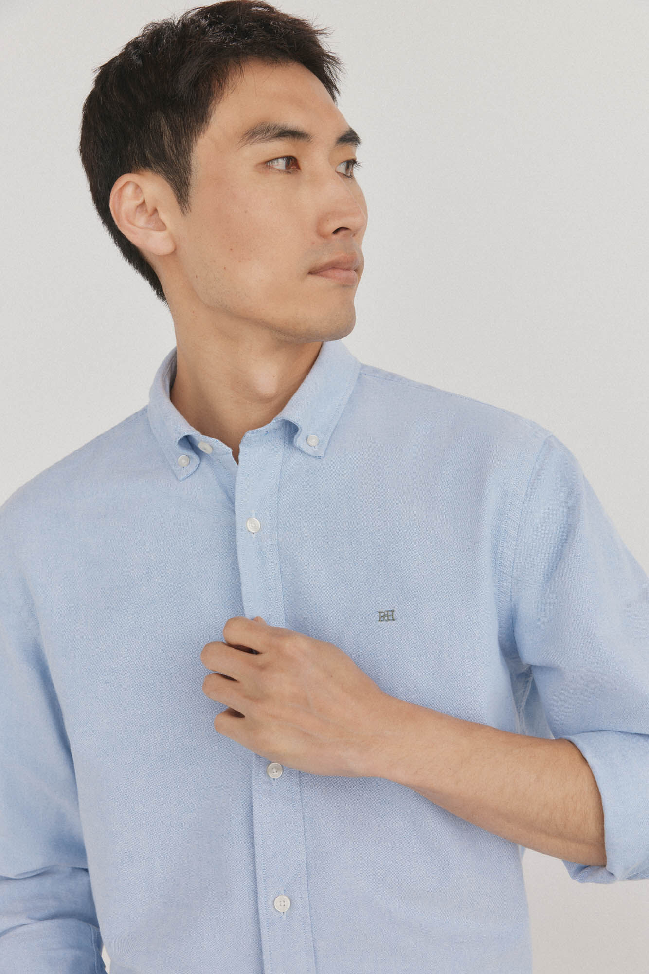 Pedro del Hierro Camisa oxford liso e ic&ocirc;nica Azul