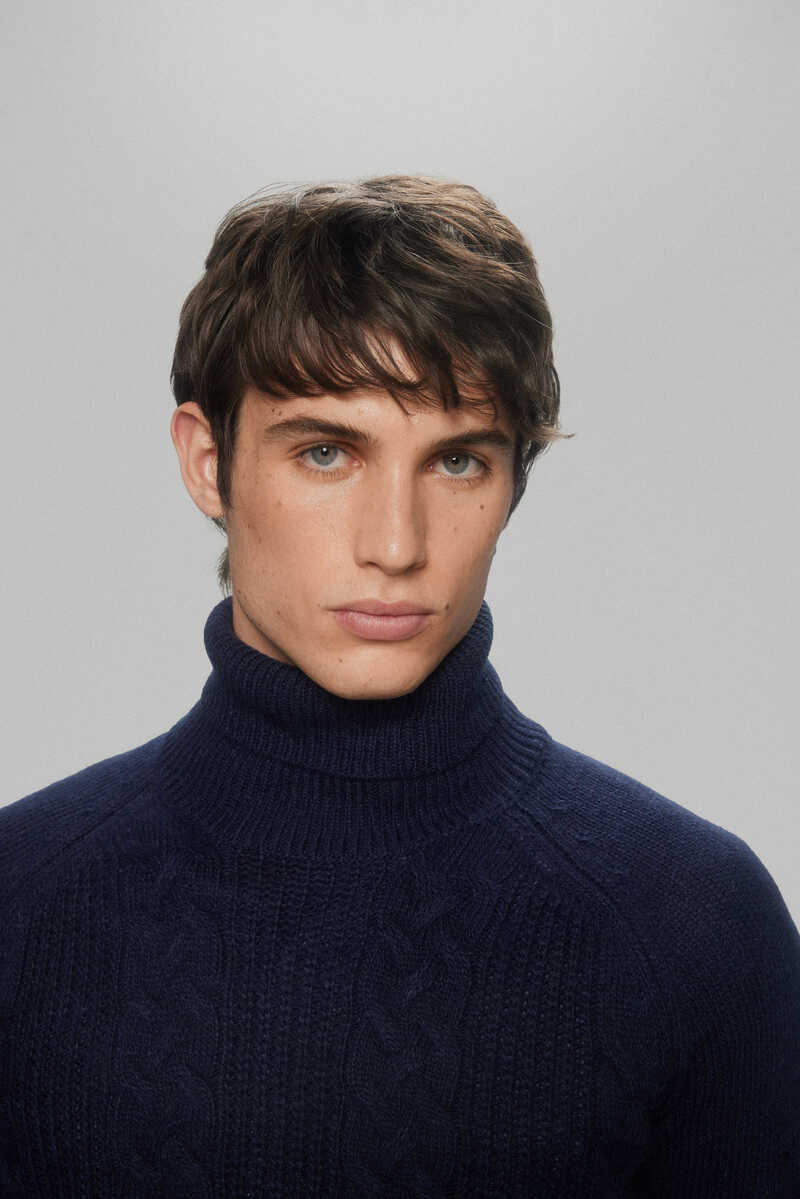 Pedro del Hierro High neck cable knit jumper with wool Blue