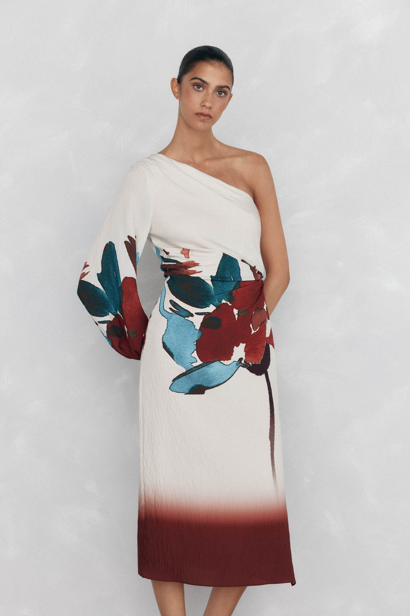 Pedro del Hierro Vestido estampado assim&eacute;trico Vermelho