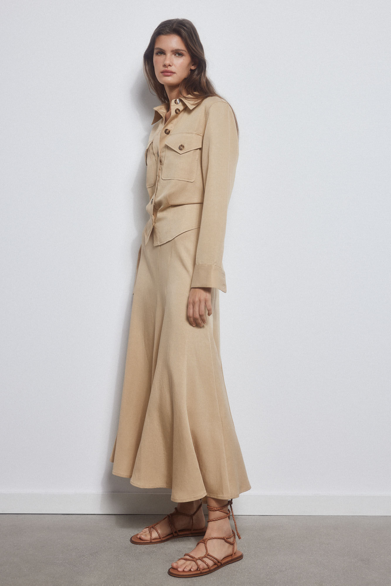 Pedro del Hierro Tencel shirt with pockets Beige