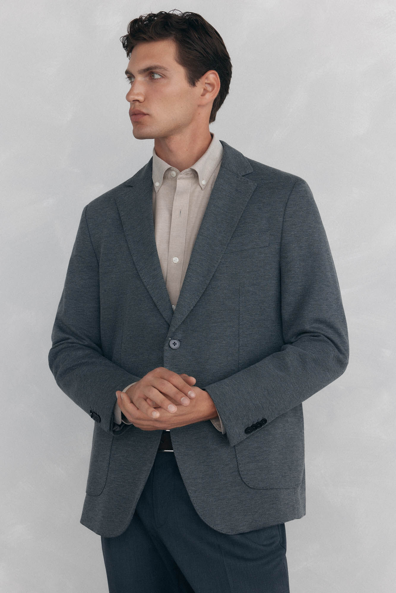 Pedro del Hierro Blazer b&aacute;sico de malha com vistas remov&iacute;veis Cizento