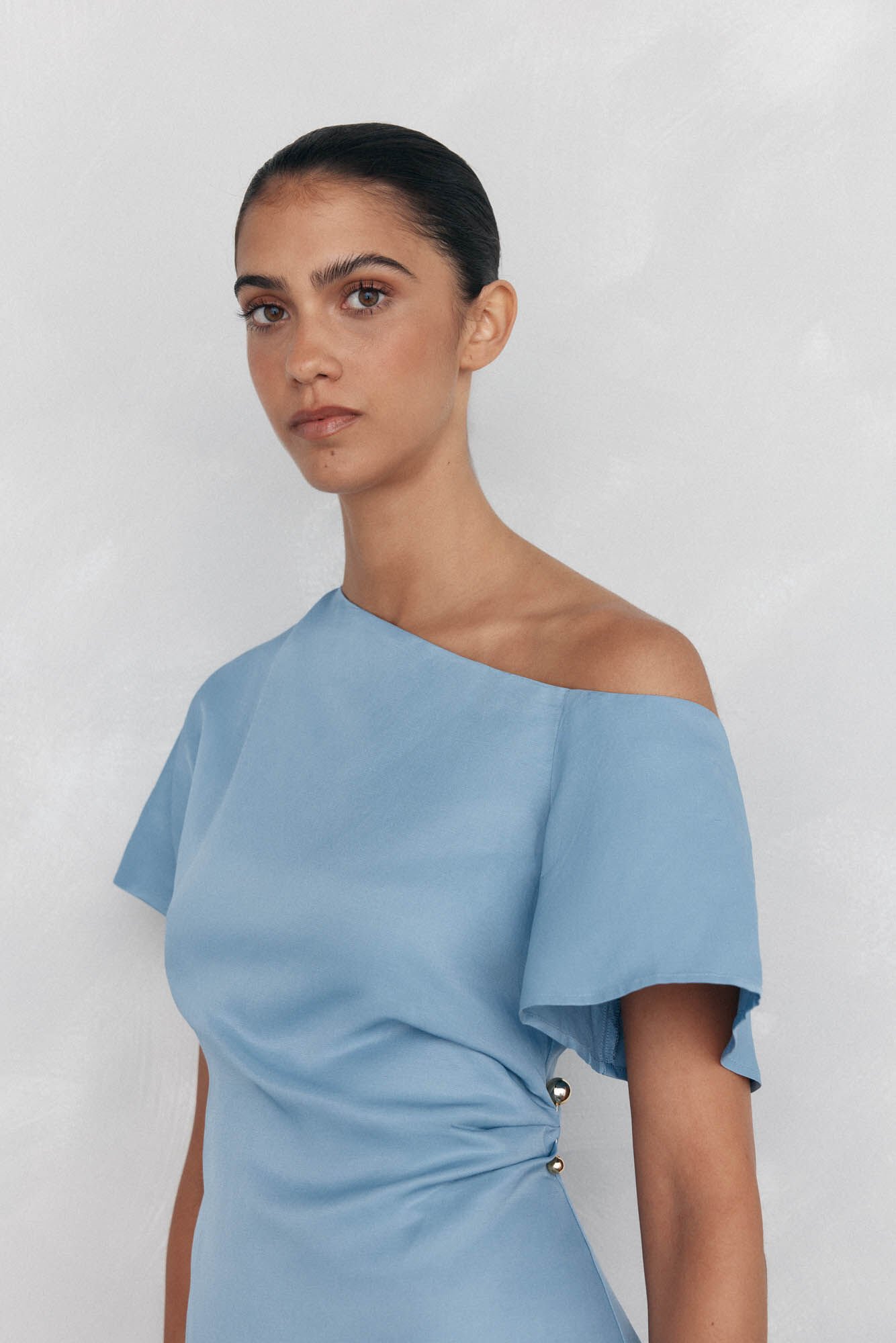 Pedro del Hierro Vestido midi com apliques assim&eacute;tricos Azul