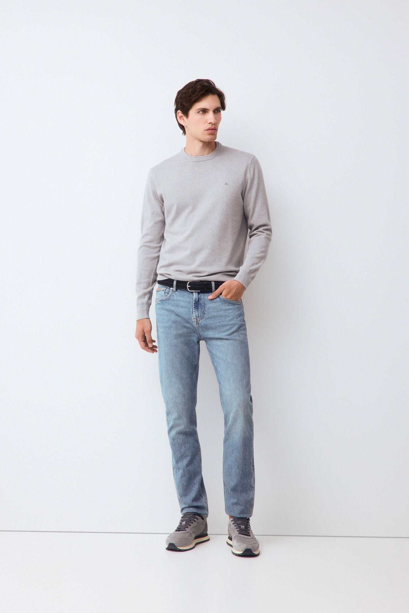 Pedro del Hierro Fine knit premium cotton jumper Grey