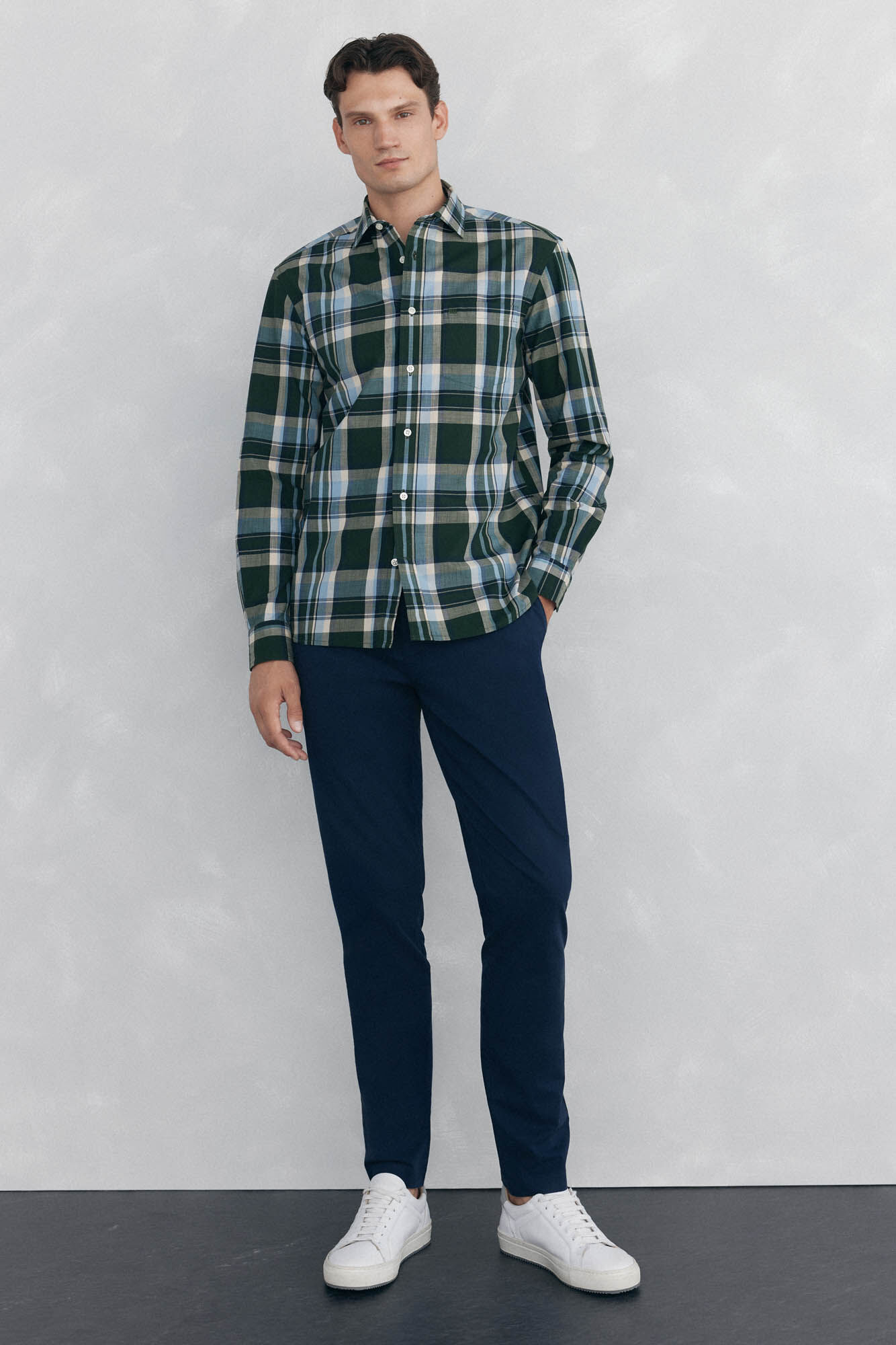 Pedro del Hierro Camisa quadrados tecido flam&eacute; Verde