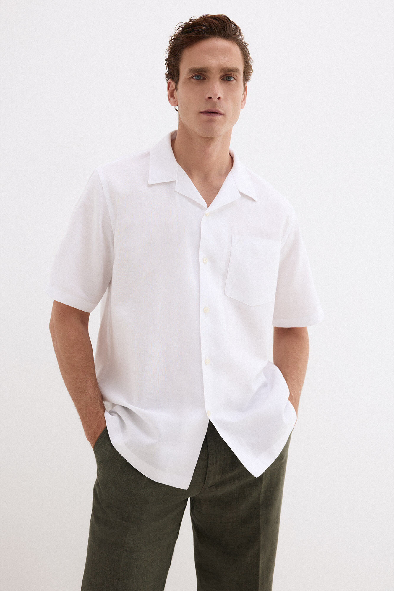 Pedro del Hierro Linen cotton short sleeve shirt Ecru