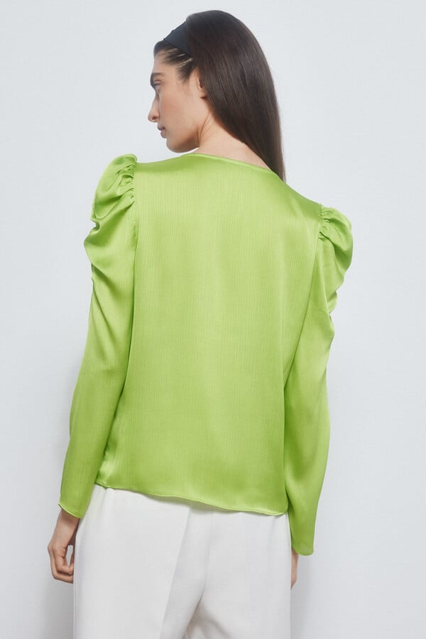 Pedro del Hierro Satin-finish blouse with puffed sleeves Yellow