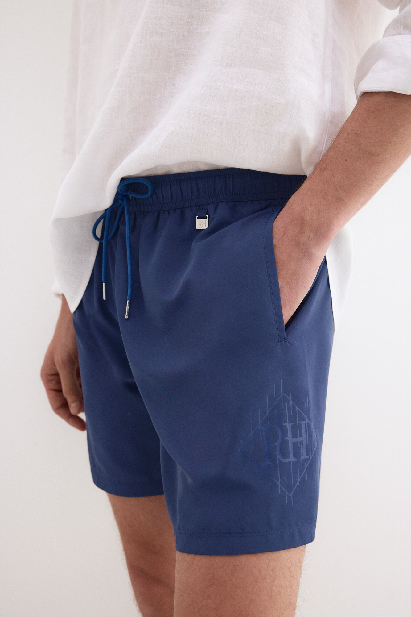 Pedro del Hierro Fato de banho liso com logo grande lateral