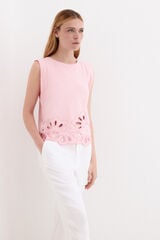 Pedro del Hierro Openwork embroidered hem T-shirt Pink
