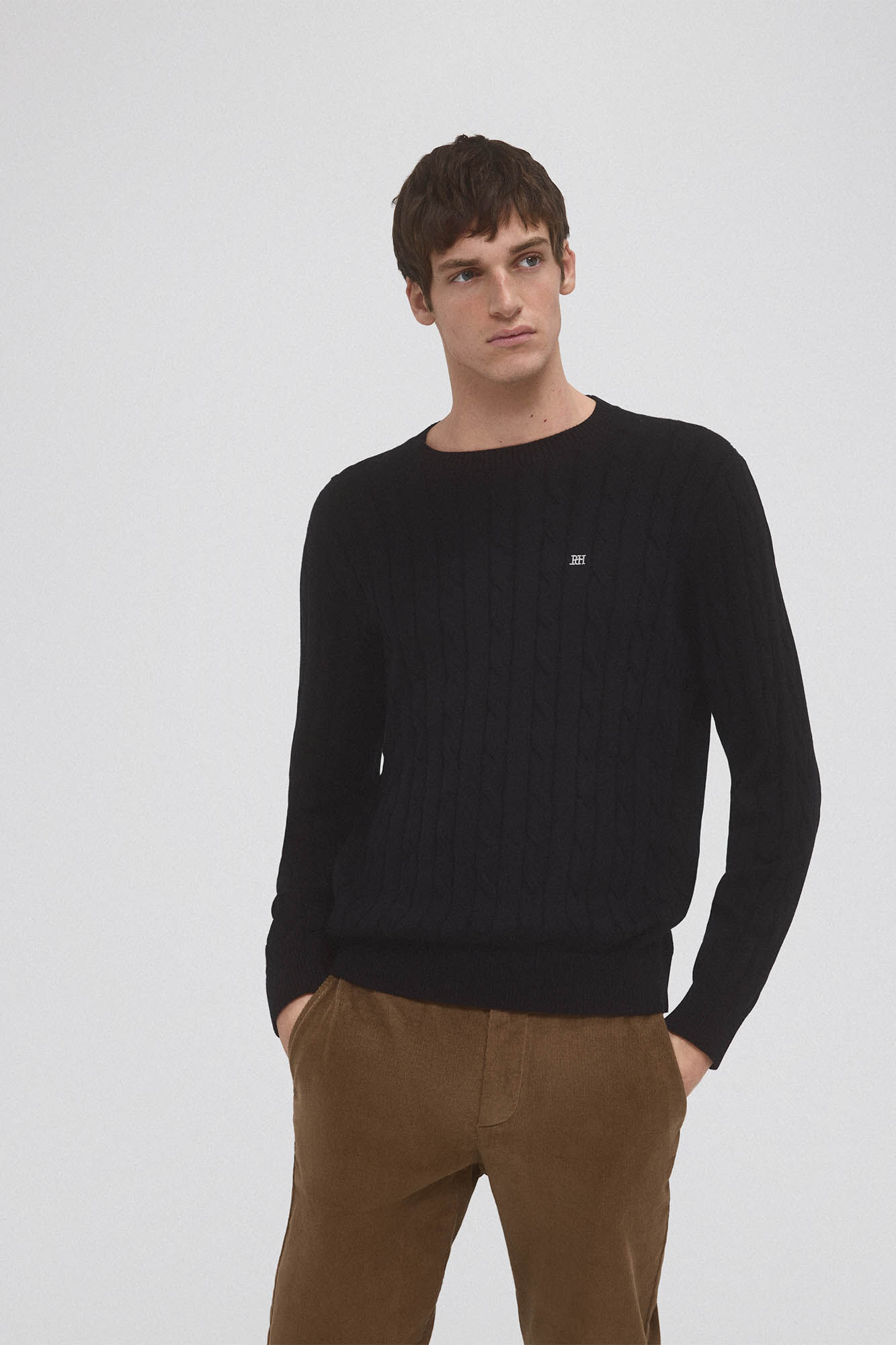 Pedro del Hierro Jersey algod&oacute;n premium cables cuello redondo Negro