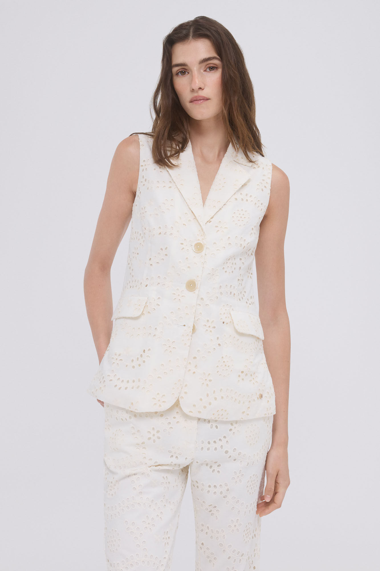Pedro del Hierro Long waistcoat with slits Ecru