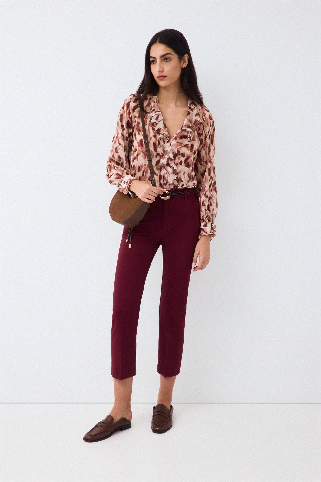 Pedro del Hierro Printed ruffle blouse Beige