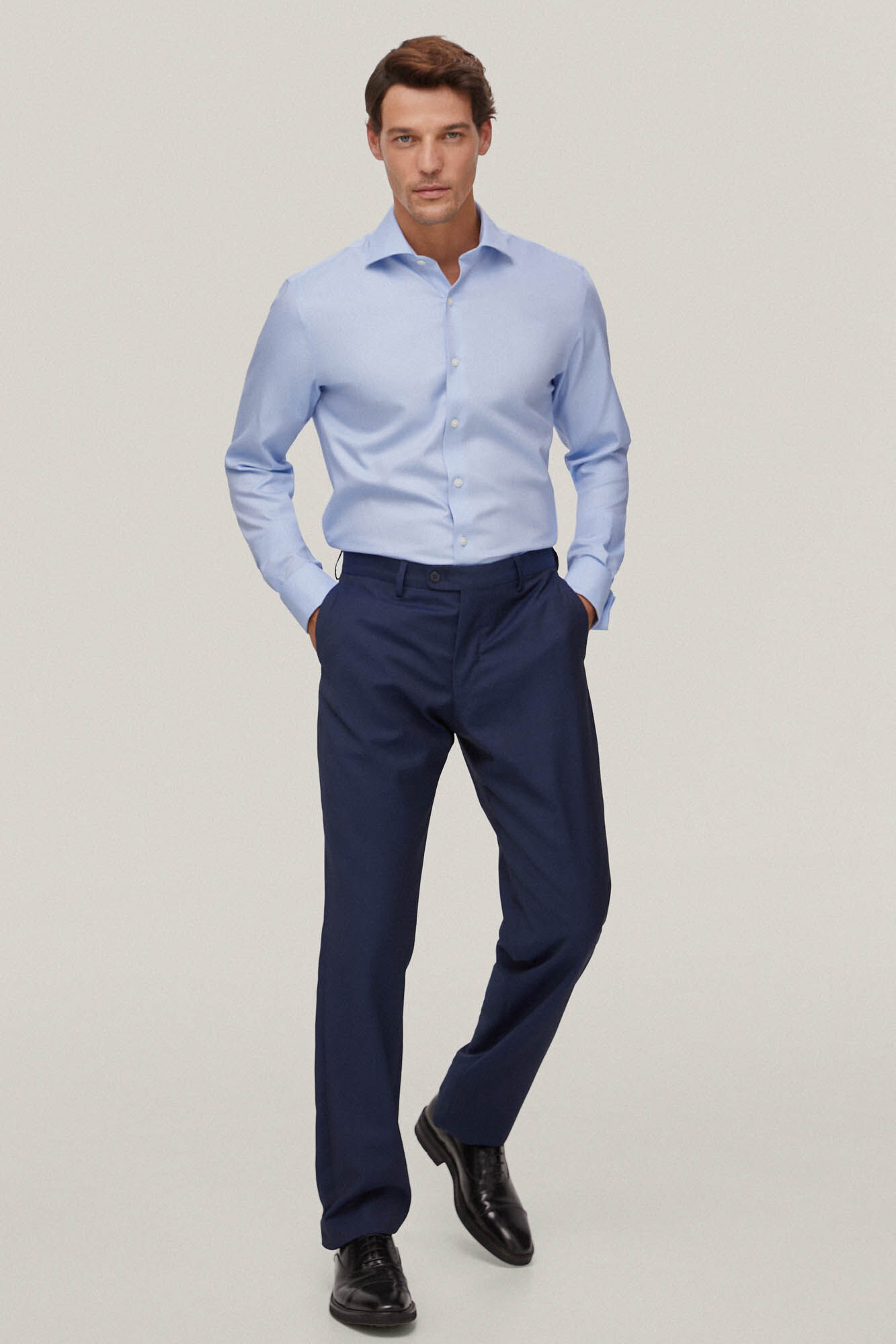 Pedro del Hierro Camisa vestir gemelos estructura lisa non iron + antimanchas Azul