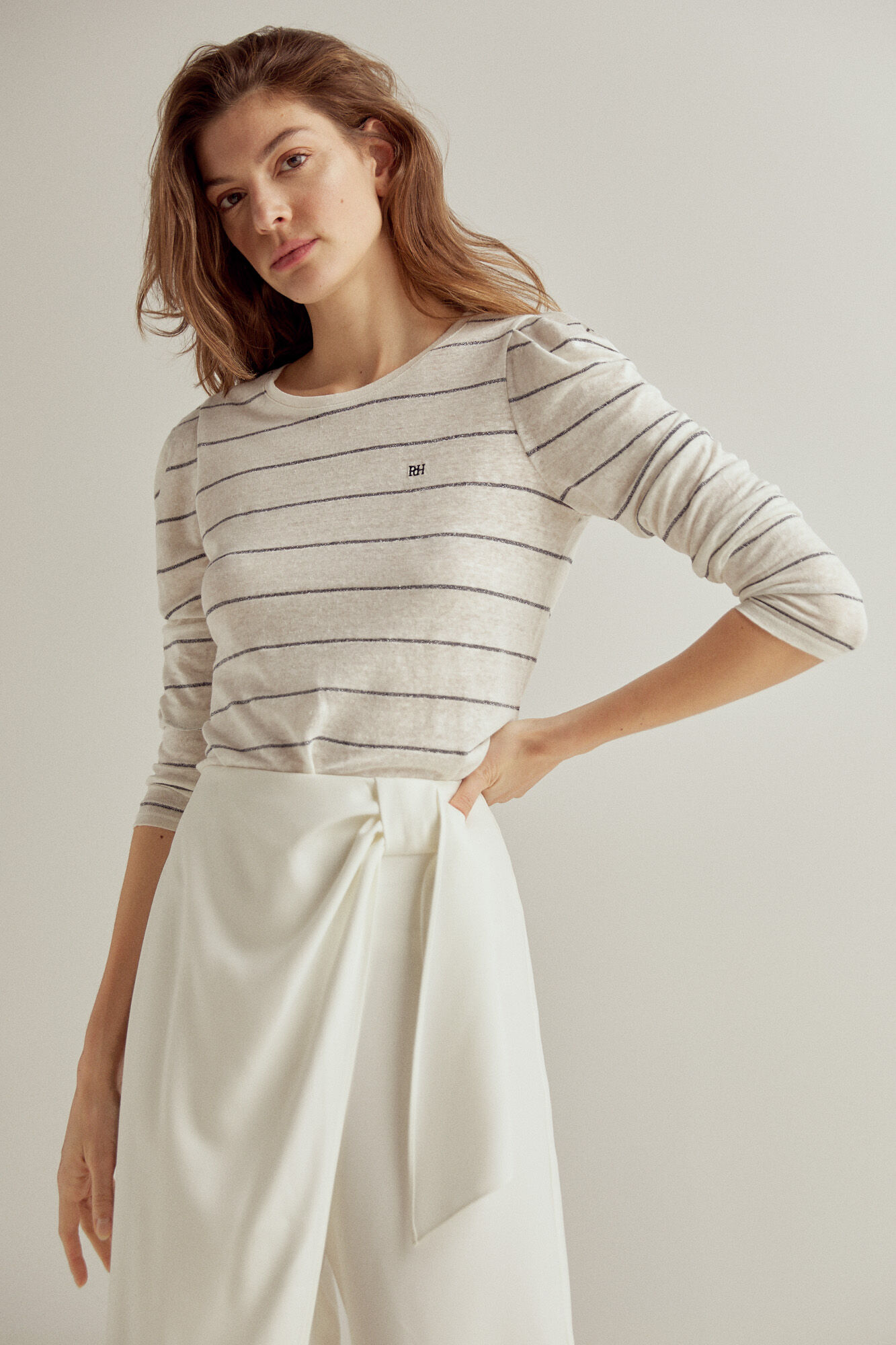 Pedro del Hierro Lurex stripes linen t-shirt Blue