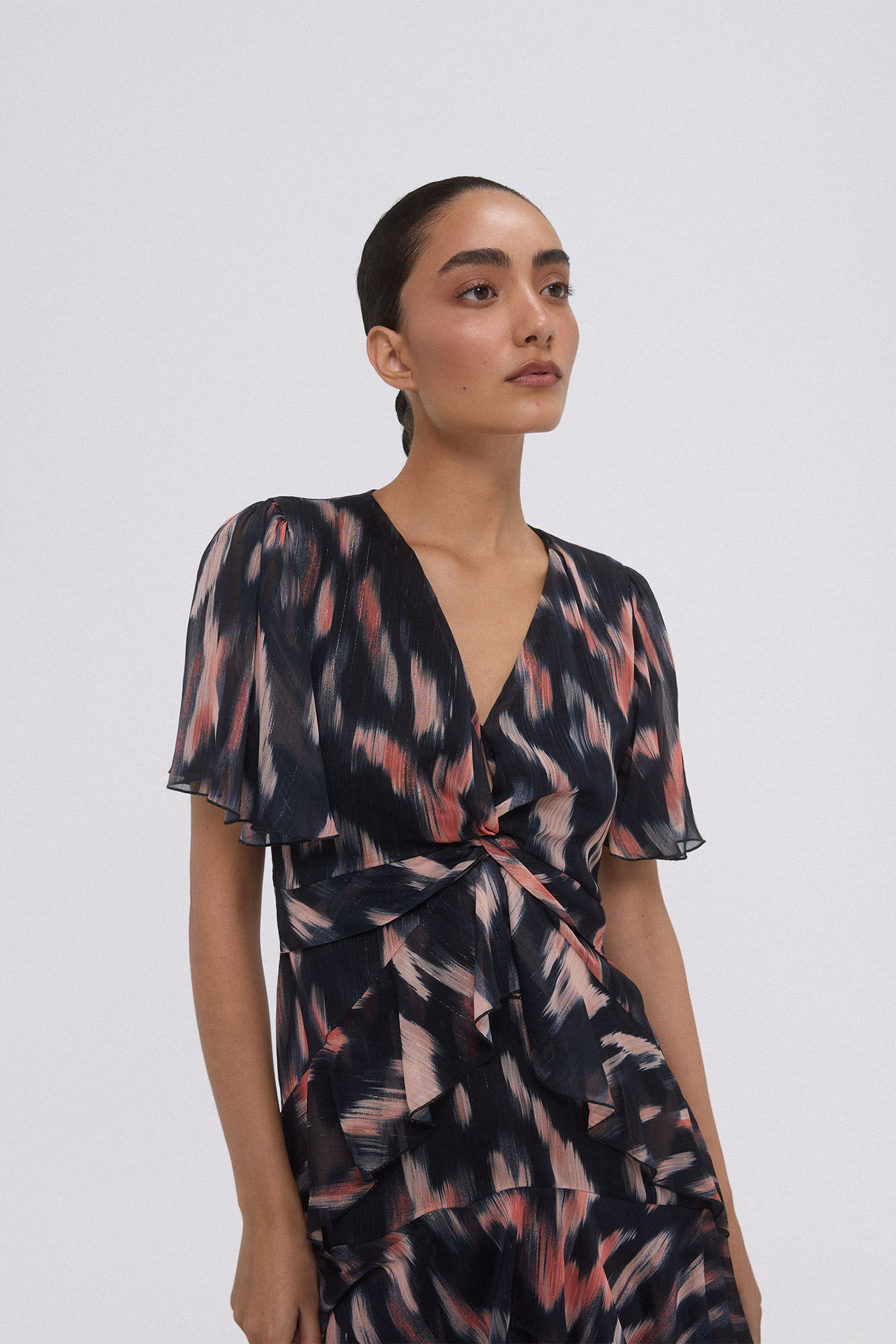 Pedro del Hierro Vestido midi con volantes Gris