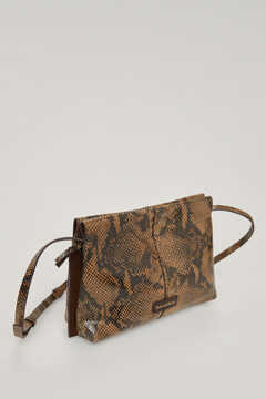 Pedro del Hierro Crossbody handbag in split leather with snakeskin-effect embossing. Brown