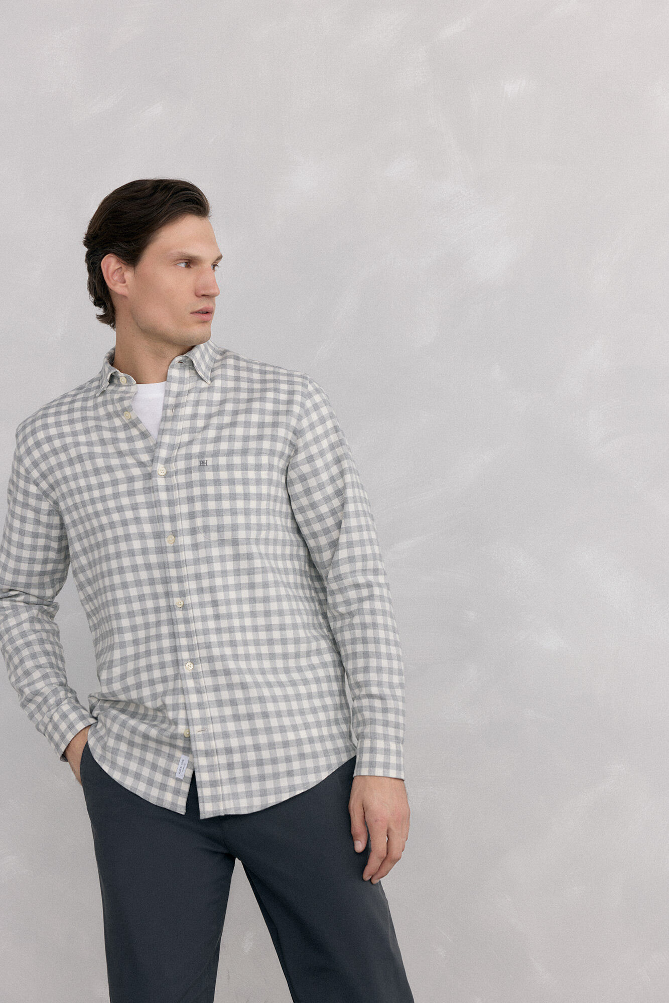 Pedro del Hierro Checkered flannel shirt Italian fabric Grey