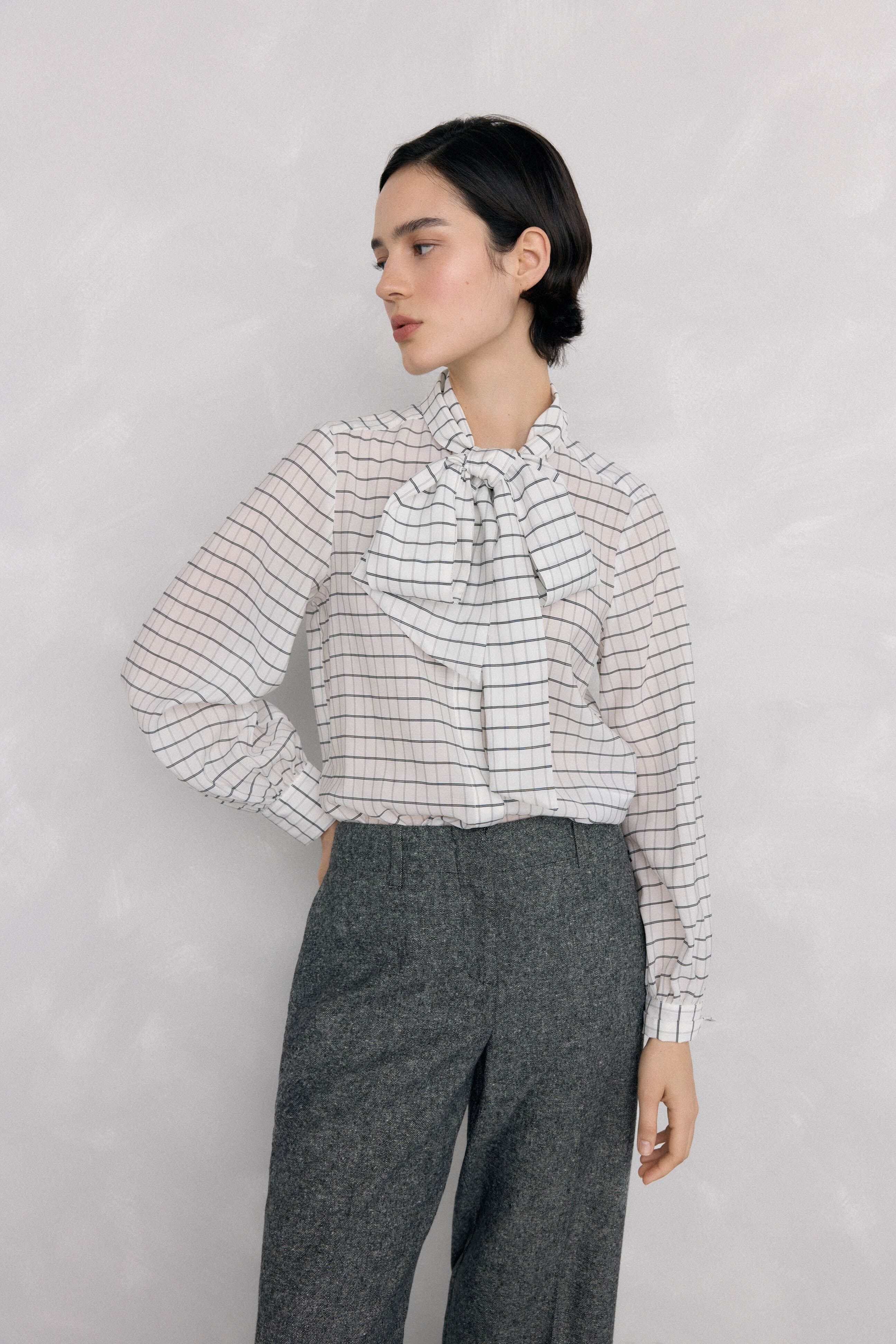 Pedro del Hierro Plaid shirt with bow Ivory