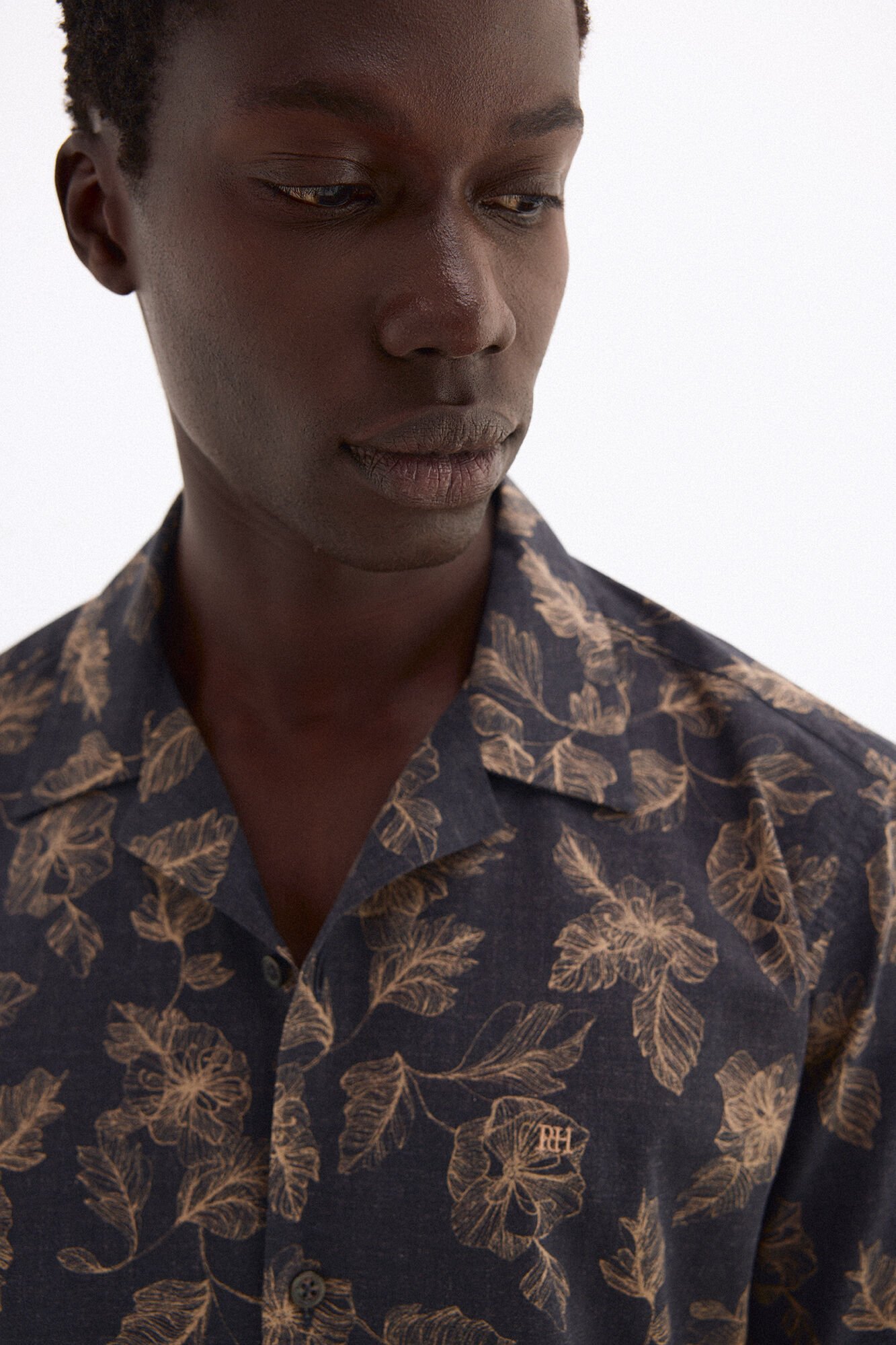 Pedro del Hierro Camisa estampada manga curta em tecido italiano Cizento