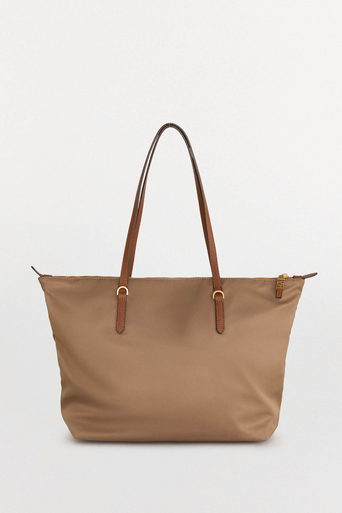 Pedro del Hierro Nylon shopper bag with zip fastening Beige