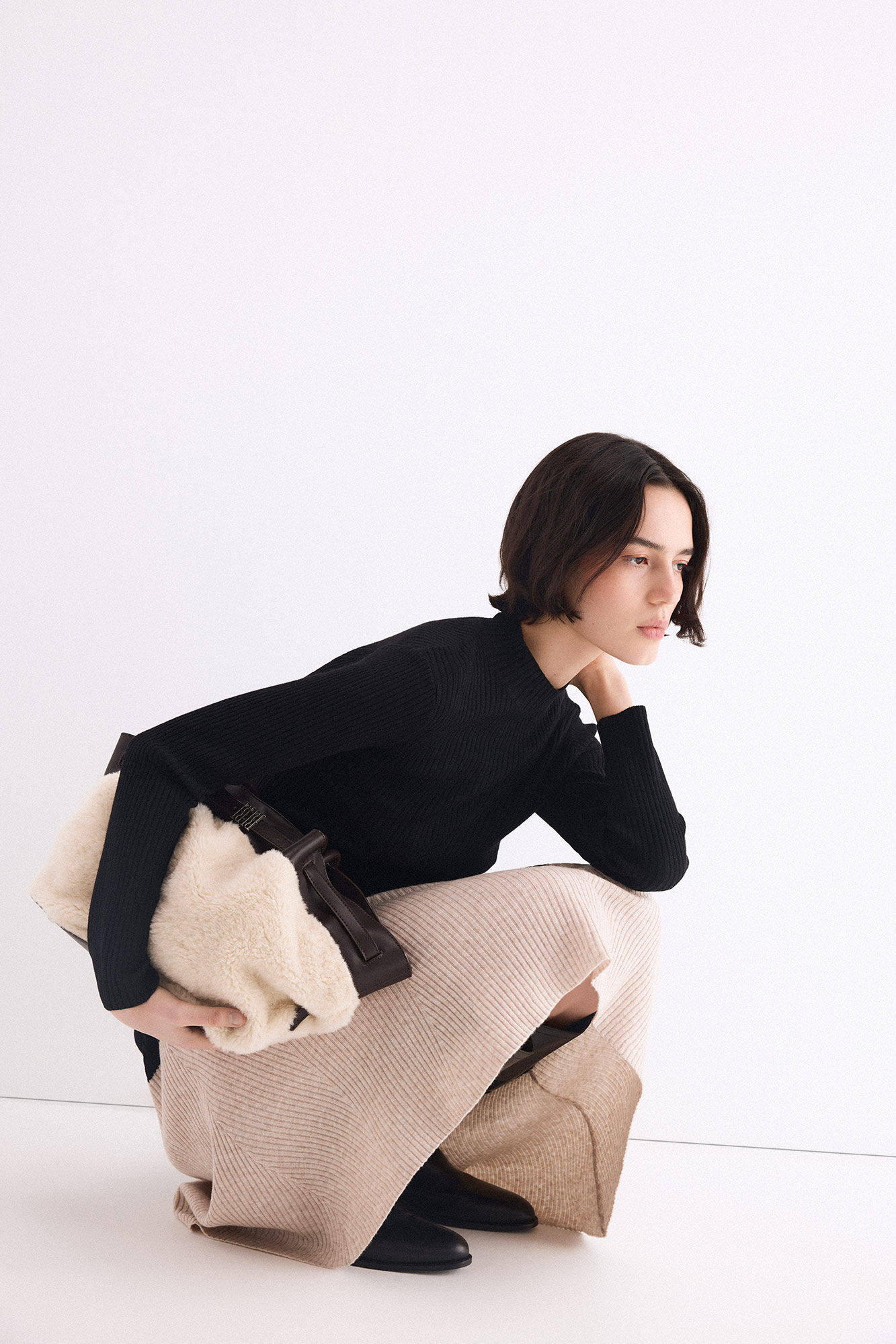 Pedro del Hierro Ribbed knit midi dress Black