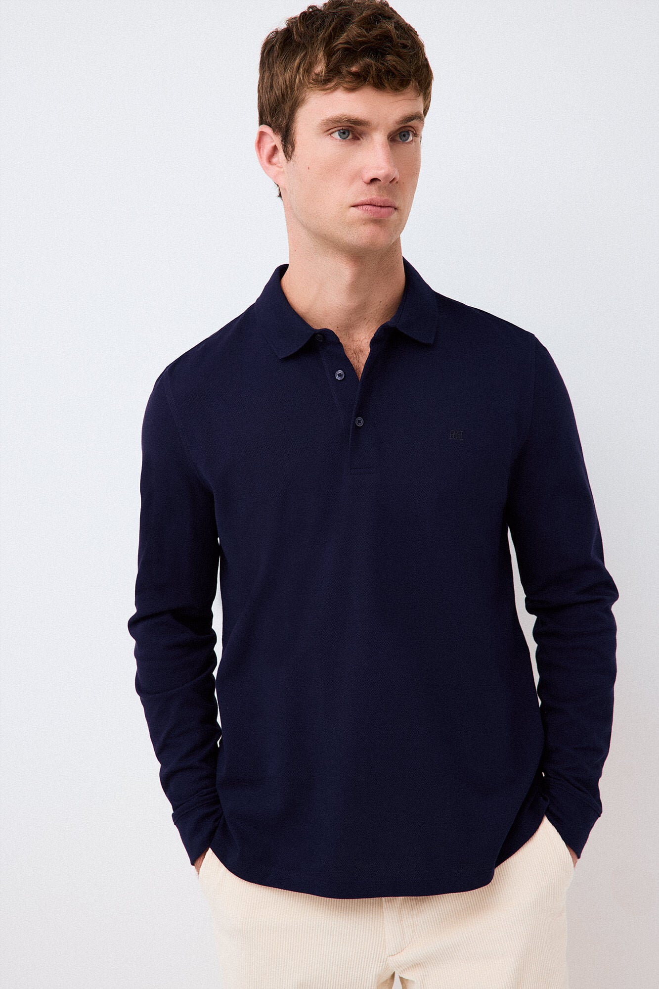 Pedro del Hierro Piqu&eacute; long sleeve polo shirt Blue
