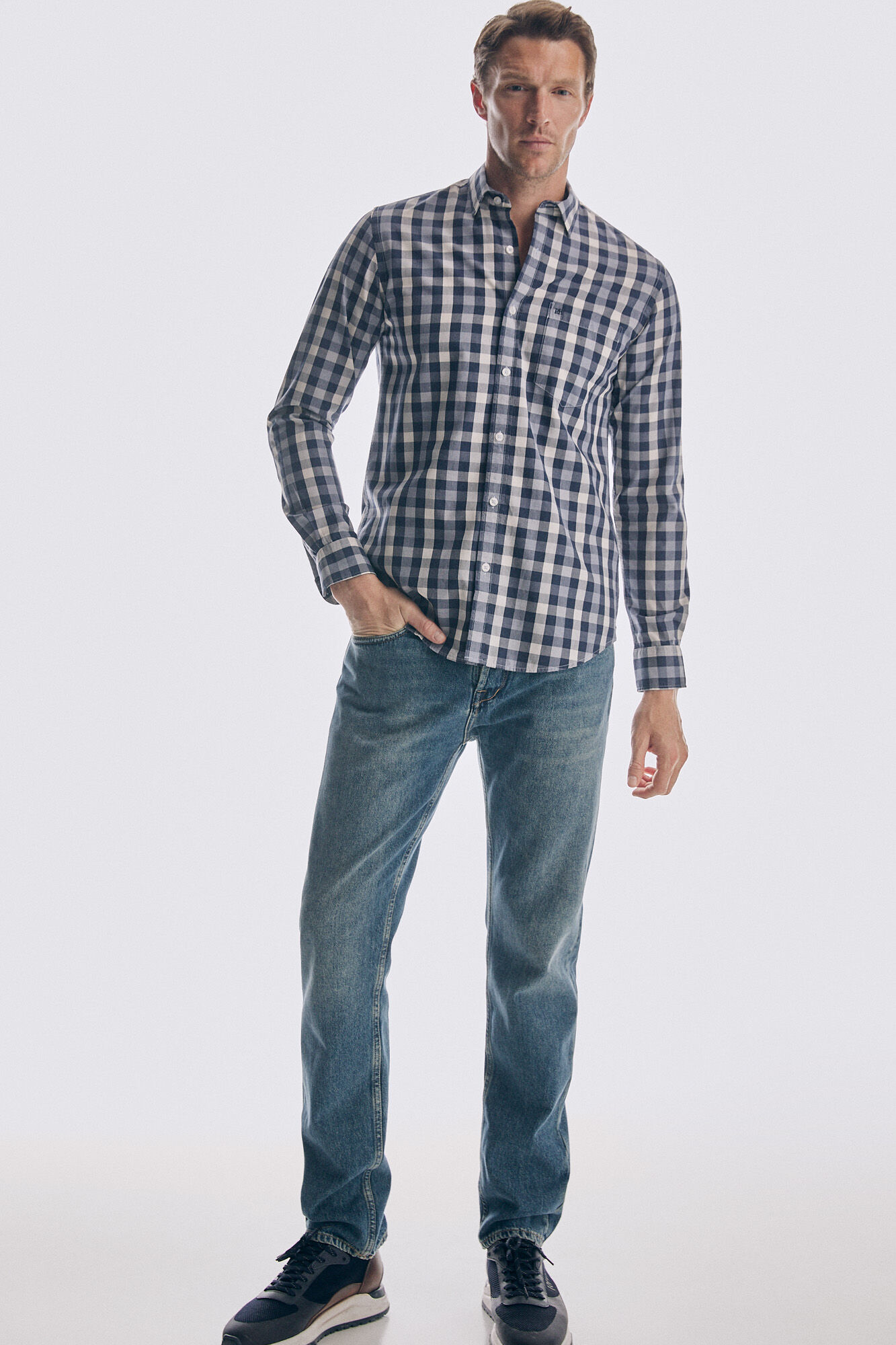 Pedro del Hierro Checked Tencel Modal shirt Blue