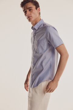 Pedro del Hierro Plain short-sleeved non-iron shirt Blue
