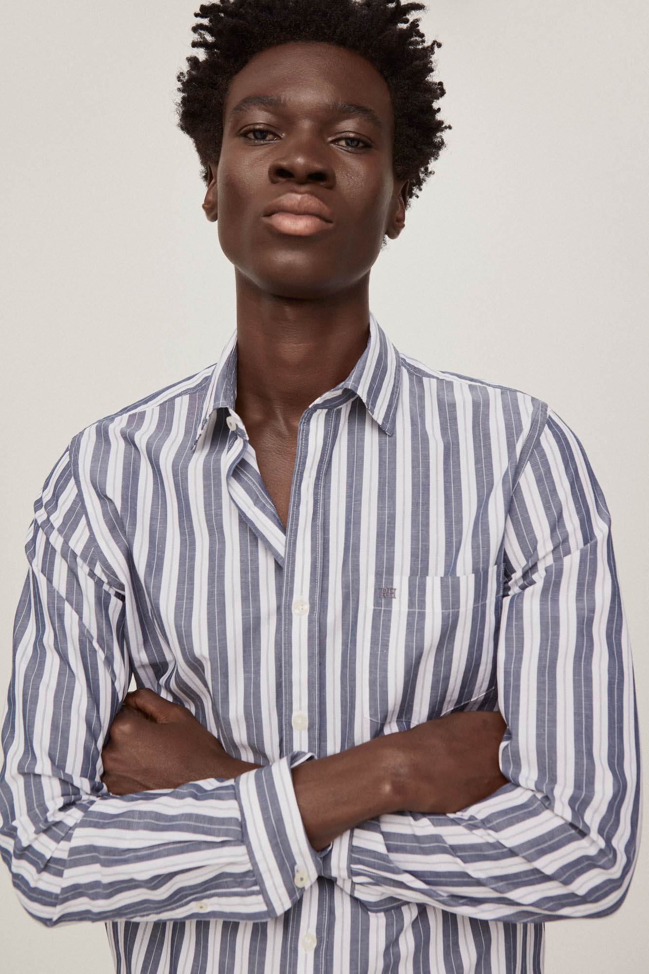 Pedro del Hierro Camisa algod&oacute;n lino rayas Azul