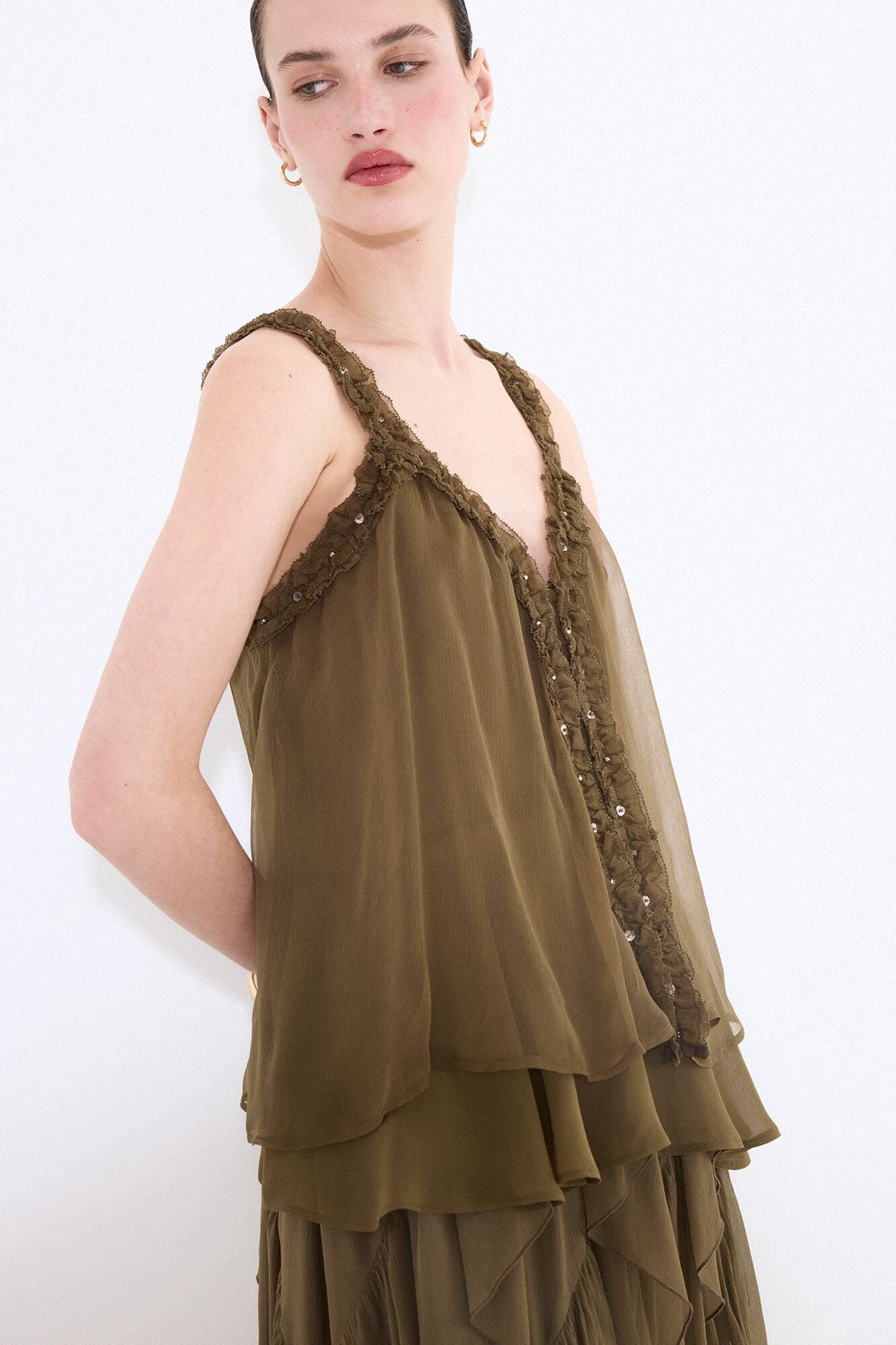 Pedro del Hierro Ruffle strap top Green