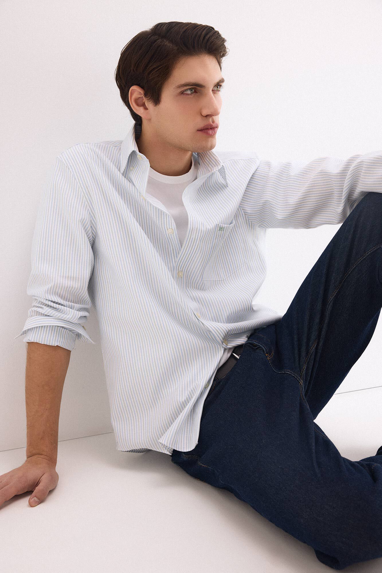 Pedro del Hierro Striped non-iron oxford shirt Blue