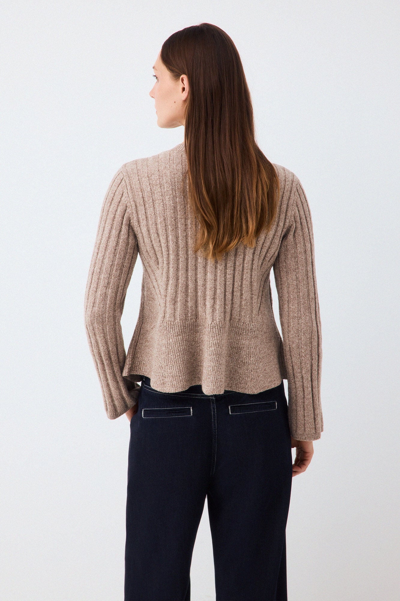 Pedro del Hierro Ribbed peplum jacket with buttons Ecru