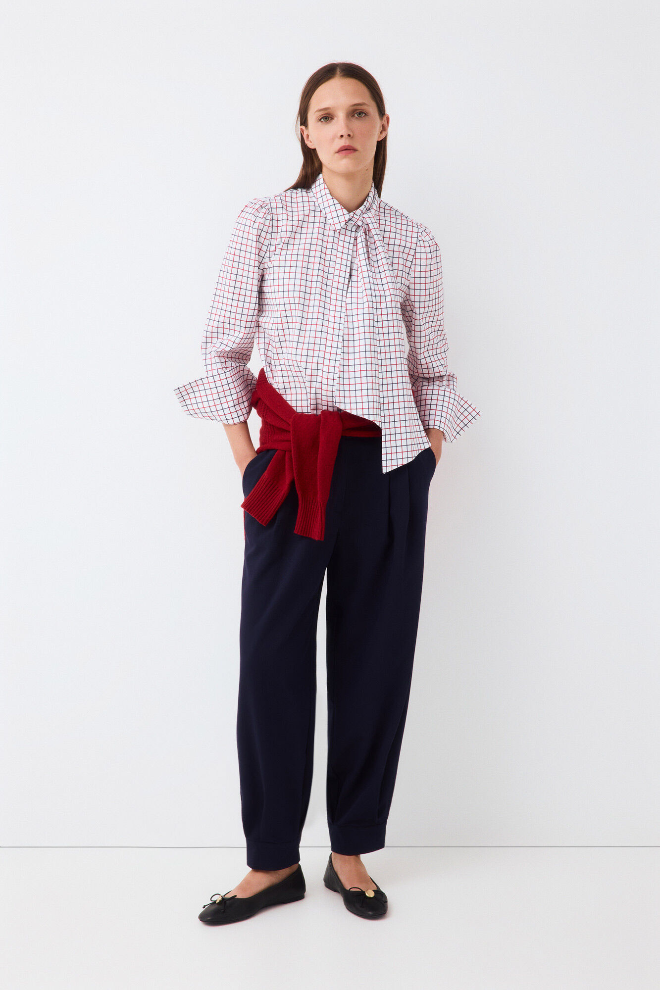 Pedro del Hierro Plaid tie blouse Red